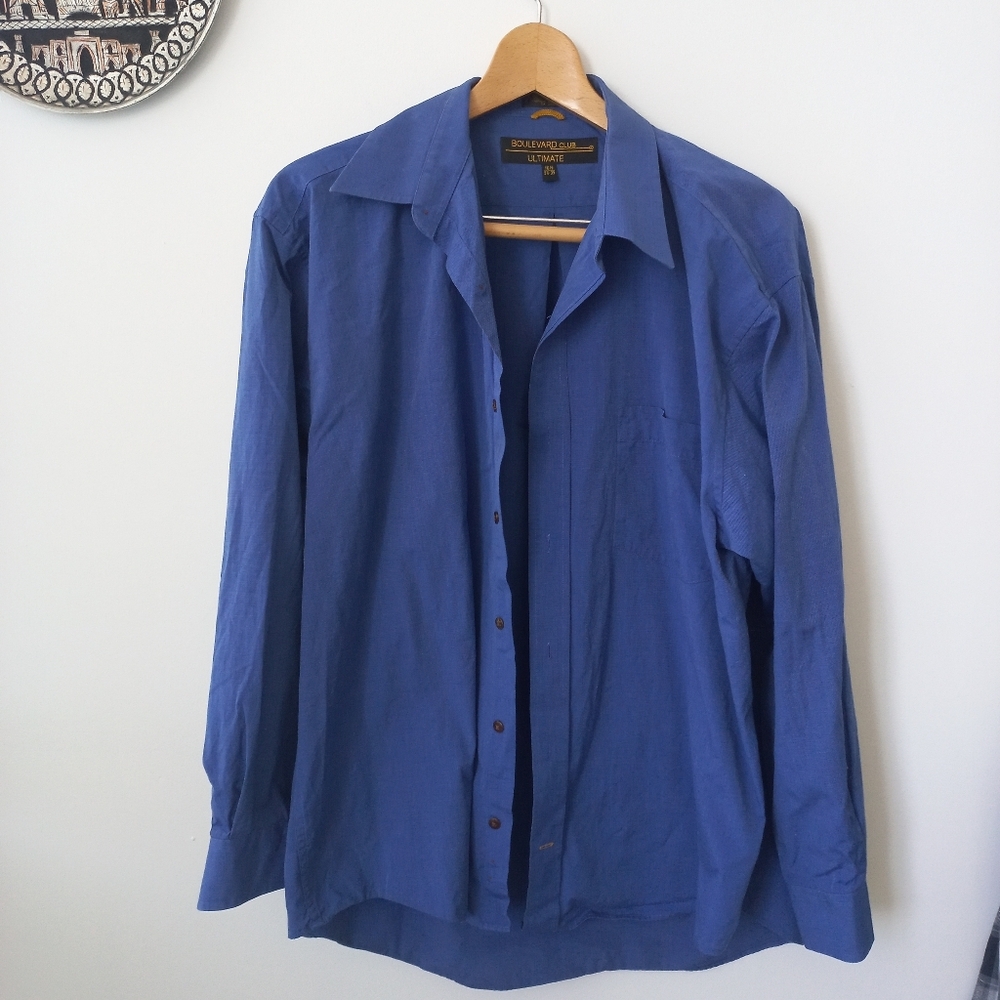 Boulevard Club Men's Ultimate Classic Blue Long Sleeve Shirt Size 16.5/34-35